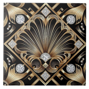 Azulejo de Cerâmica Art Déco Preto e Dourado Luxuo