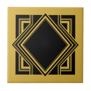Azulejo De Cerâmica Art Deco Preto Elemento Quadrado Geométrico Amare