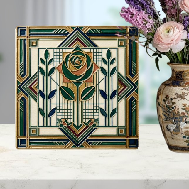 Azulejo De Cerâmica Art Deco Rose Geometric Emerald Green Tile (Criador carregado)
