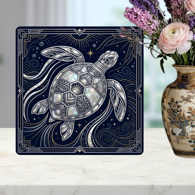 Azulejo De Cerâmica Art Deco Sea Turtle Mother of Pearl Style Tile (Criador carregado)