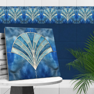 Azulejo De Cerâmica Art Deco Shell - Marble Azul e Pérola