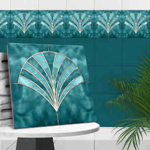Azulejo De Cerâmica Art Deco Shell - Marble Azul e Pérola