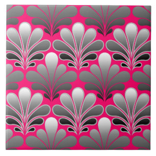 Azulejo De Cerâmica Art Deco Shell Pattern, Cinzas e Fuchsia Pink