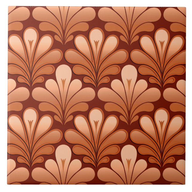 Azulejo De Cerâmica Art Deco Shell Standard, Cobre e Rusta Brown (Frente)