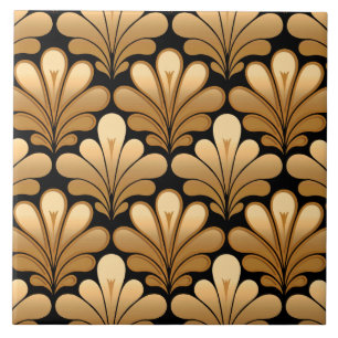 Azulejo De Cerâmica Art Deco Shell Standard, Dourado e Preto