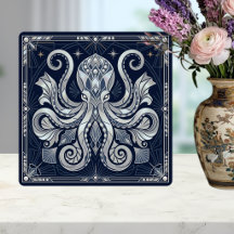 Art Deco Silver Octopus Mandala  Kraken 