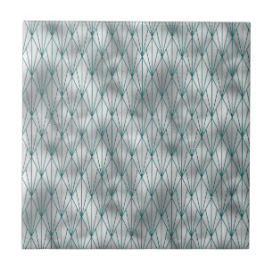 Azulejo De Cerâmica Art Deco Silver Teal Graphic