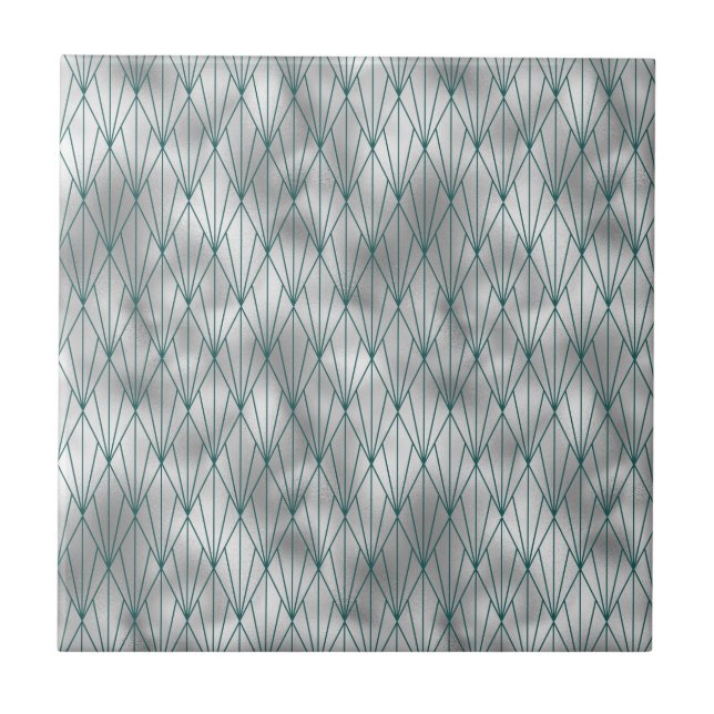 Azulejo De Cerâmica Art Deco Silver Teal Graphic (Frente)
