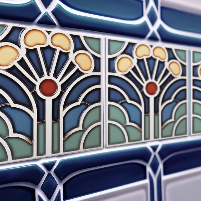 Azulejo De Cerâmica Art Deco Stylized Sunburst Tree Tile (Criador carregado)