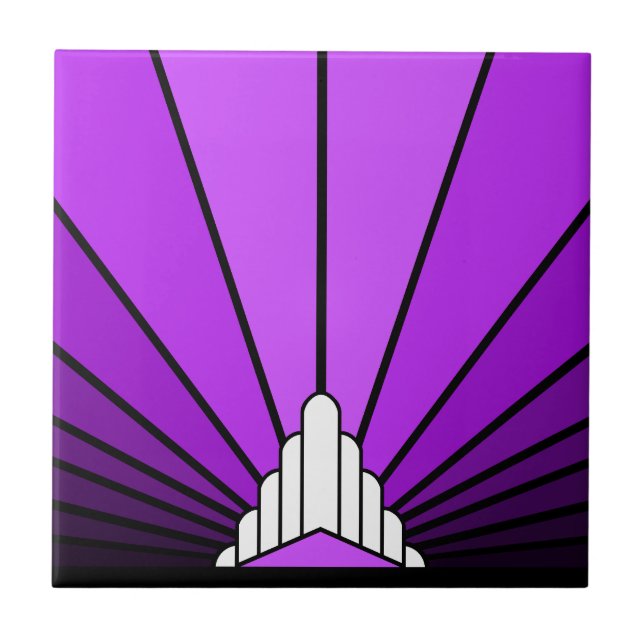 Azulejo De Cerâmica Art deco sun em roxo (Frente)