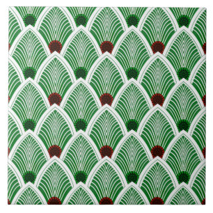 Azulejo De Cerâmica Art Deco Sunburst Fan in Cool Summer Green