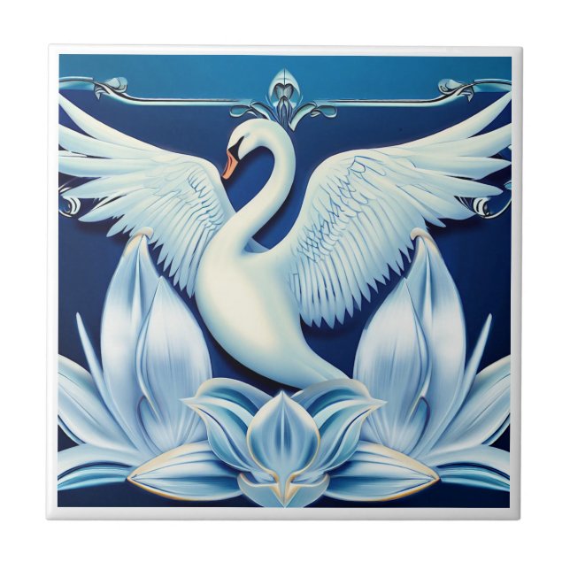 Azulejo De Cerâmica Art Deco Swan e Lily (Frente)