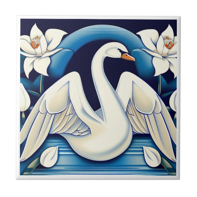 Azulejo De Cerâmica Art Deco Swan e Lily (Frente)