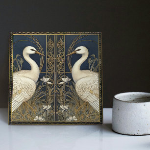 Azulejo De Cerâmica Art Deco Swans Wall Decor Art Nouveau Crane Swan
