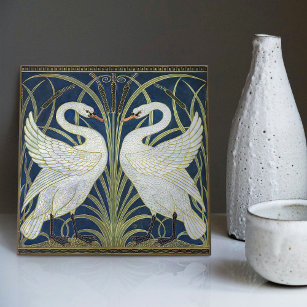 Azulejo De Cerâmica Art Deco Swans Wall Decor Art Nouveau Swan