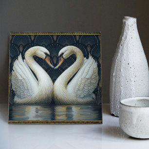 Azulejo De Cerâmica Art Deco Swans Wall Decor Art Nouveau Swan