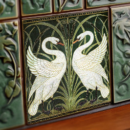 Azulejo De Cerâmica Art Deco Swans Wall Decor Art Nouveau Verde