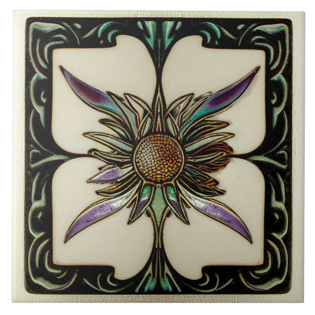Azulejo De Cerâmica Art Deco Thistle Wall Decor Art Nouveau (Frente)