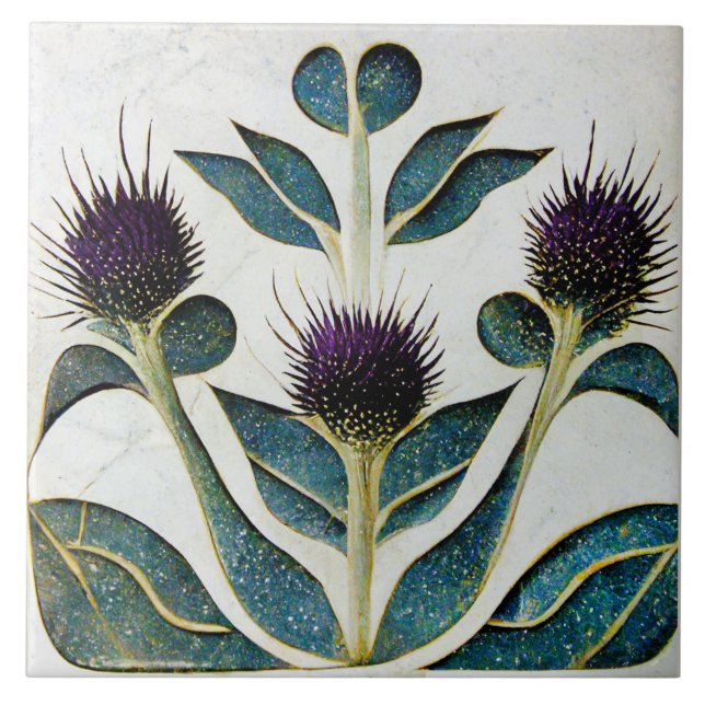 Azulejo De Cerâmica Art Deco Thistle Wall Decor Art Nouveau (Frente)