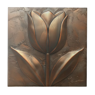 Azulejo De Cerâmica Art Deco Tulip Copper Stone Efeito