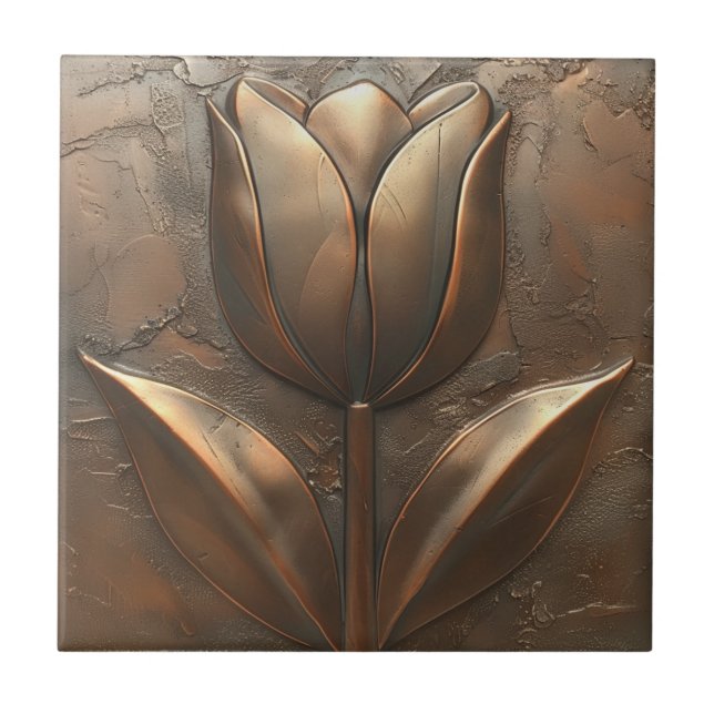 Azulejo De Cerâmica Art Deco Tulip Copper Stone Efeito (Frente)