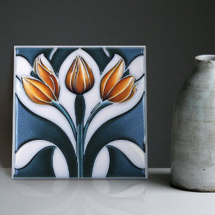 Azulejo De Cerâmica Art Deco Tulip Floral Wall Decor Art Nouveau