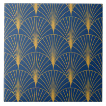 Art Deco Ventoinhas Geométricas Douradas em Azul M