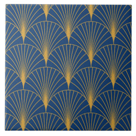 Azulejo De Cerâmica Art Deco Ventoinhas Geométricas Douradas em Azul M