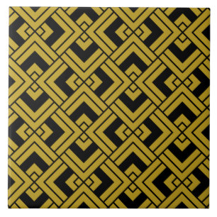 Azulejo De Cerâmica Art Deco Vintage Black e Dourado Abstrato Geométri