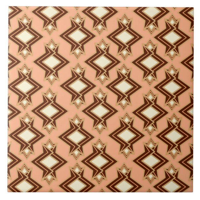 Azulejo De Cerâmica Art Deco Wallpaper Padrão, Coral e Brown (Frente)