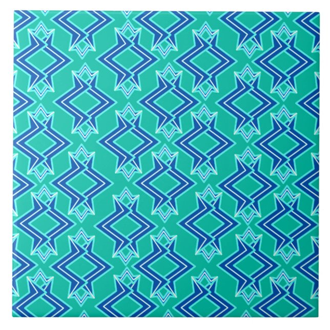 Azulejo De Cerâmica Art Deco Wallpaper Padrão, Turquesa e Cobalto (Frente)
