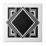 Azulejo De Cerâmica Art Deco White Black Geométrico Elemento Quadrado<br><div class="desc">Azulejo cerâmico decorativo de elemento quadrado geométrico elegante,  preto e branco,  ao estilo de deco de arte chic. Design elegante,  perfeito para um interior moderno ou artístico de estilo vintage.</div>