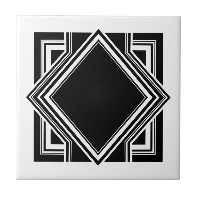 Azulejo De Cerâmica Art Deco White Black Geométrico Elemento Quadrado  (Frente)
