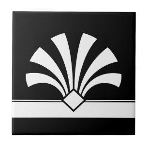 Azulejo De Cerâmica Art Deco White Black Geométrico Flower Elemento 0