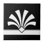 Azulejo De Cerâmica Art Deco White Black Geométrico Flower Elemento 06<br><div class="desc">Estilo de deco de arte branca esbranquiçada elegante ornamento geométrico do elemento de flor num azulejo de cerâmica decorativa em fundo preto. Design chic elegante,  perfeito para um interior moderno ou de arte deco retro estilo vintage.</div>