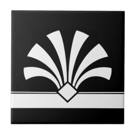 Azulejo De Cerâmica Art Deco White Black Geométrico Flower Elemento 06