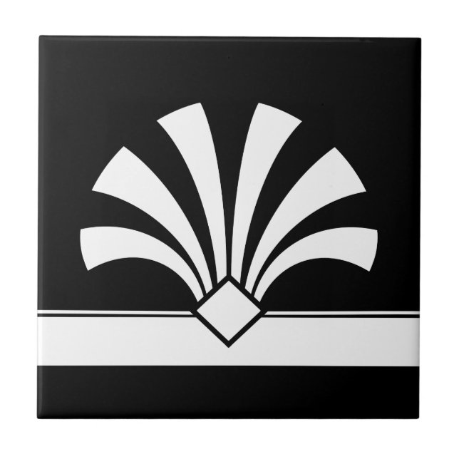 Azulejo De Cerâmica Art Deco White Black Geométrico Flower Elemento 06 (Frente)