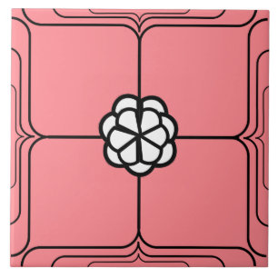 Azulejo De Cerâmica Art Deco White Rose em rosa