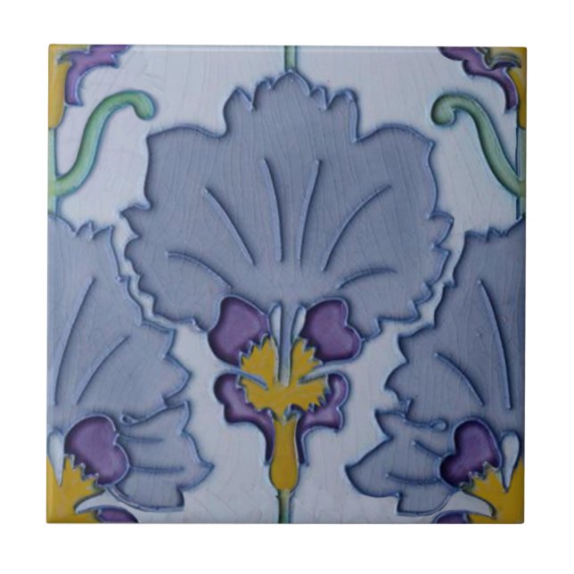 Azulejo De Cerâmica Art Nouveau 1900 Roxo Repro Belga (Frente)