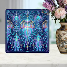 Art Nouveau Água-viva Padrão Oceano Cósmico Roxo 