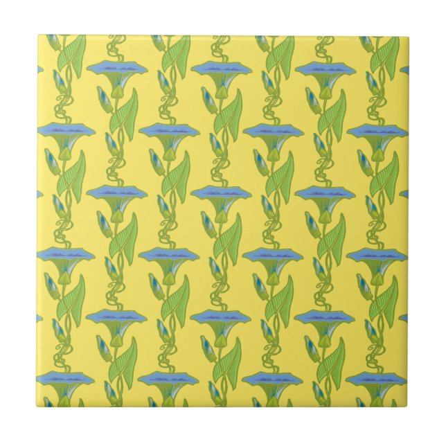 Azulejo De Cerâmica Art Nouveau amarelo Ipomoea floral wallpaper damas (Frente)