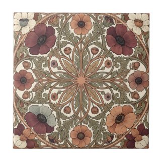 Azulejo De Cerâmica Art Nouveau Anêmona Floral Circular