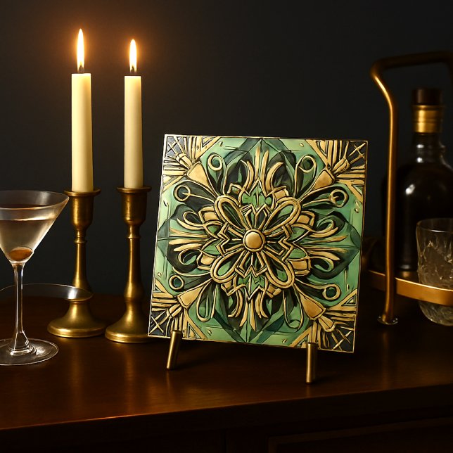 Azulejo De Cerâmica Art Nouveau/Art Deco Backsplash Dourado Verde (Criador carregado)