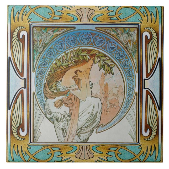 Azulejo De Cerâmica Art Nouveau Azulejo cerâmico Alphose mucha Design  (Frente)