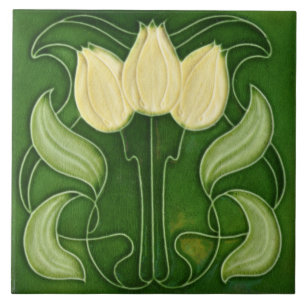 Azulejo De Cerâmica Art Nouveau Azulejo-Vintage Cerâmico Tulipas Branc