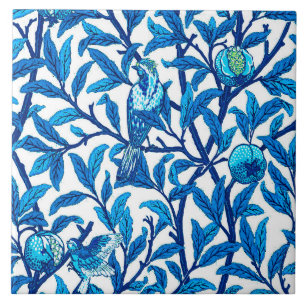 Azulejo De Cerâmica Art Nouveau Bird and Pomegranate, Cobalt Blue