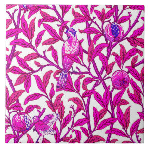 Azulejo De Cerâmica Art Nouveau Bird and Pomegranate, Fuchsia Pink