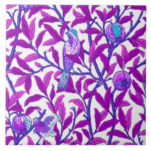 Azulejo De Cerâmica Art Nouveau Bird & Pomegranate, Ametist Purple