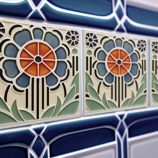 Azulejo De Cerâmica Art Nouveau Bloom Floral Ceramic Tile (Criador carregado)