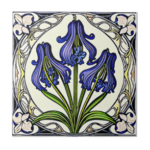 Azulejo De Cerâmica Art nouveau bluebell flor patenteado 1